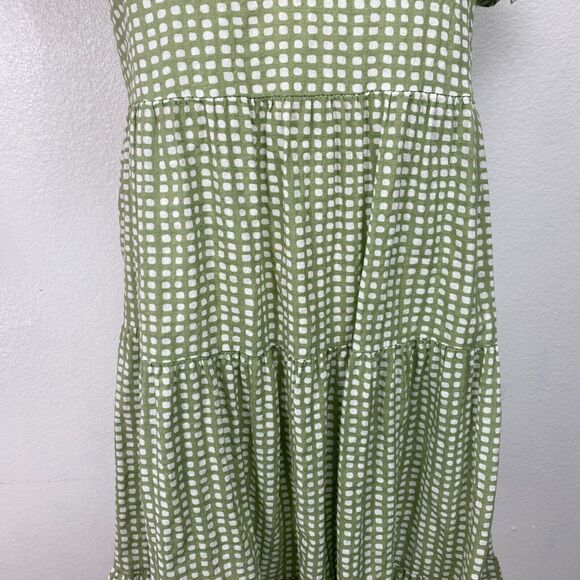Indigo Soul Woman Green Gingham Dress Small Cotten Rayon Baby Doll Layers Summer - Picture 5 of 10